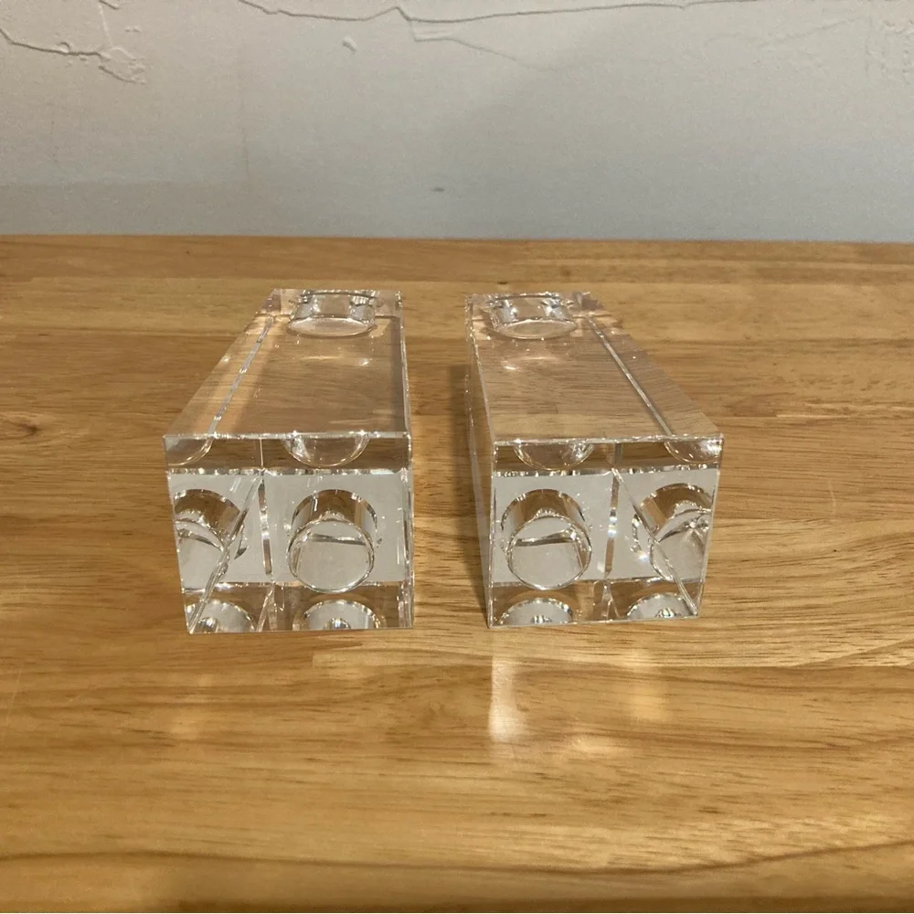 2 Crystal Candle Holders Oleg Cassini Kelly 4” Tall Clear Candlestick Set